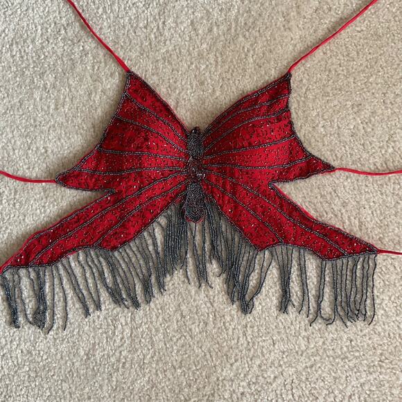 VTG Y2K Butterfly Beaded Red Halter Top Ajustable Fairy Grunge Whimsigoth Rave - Picture 1 of 9
